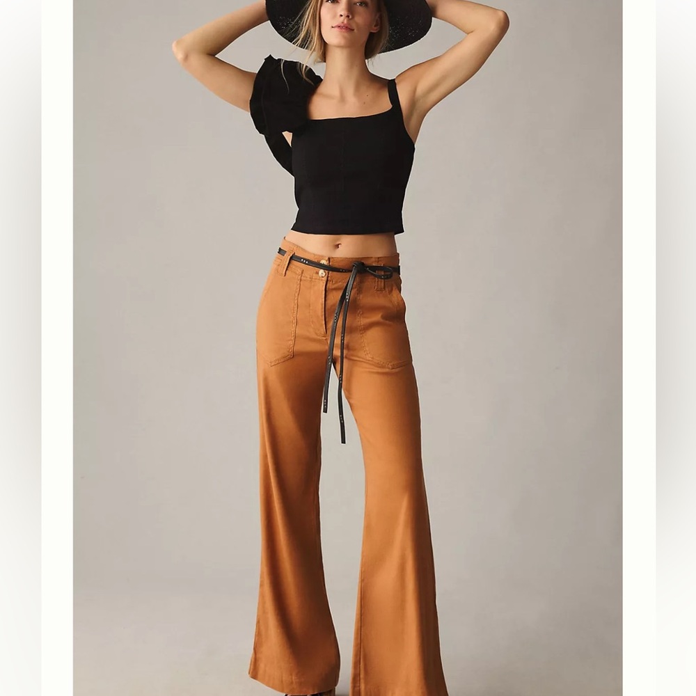 ANTHROPOLOGIE THE MAEVE‎ NAOMI WIDE-LEG FLARE PANT IN RUST BROWN COASTAL COWGIRL - Picture 3 of 15